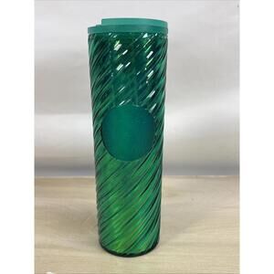 Starbucks Winter 2022 Swirl Textured 16oz Cold Drink Tumbler with lid New Green